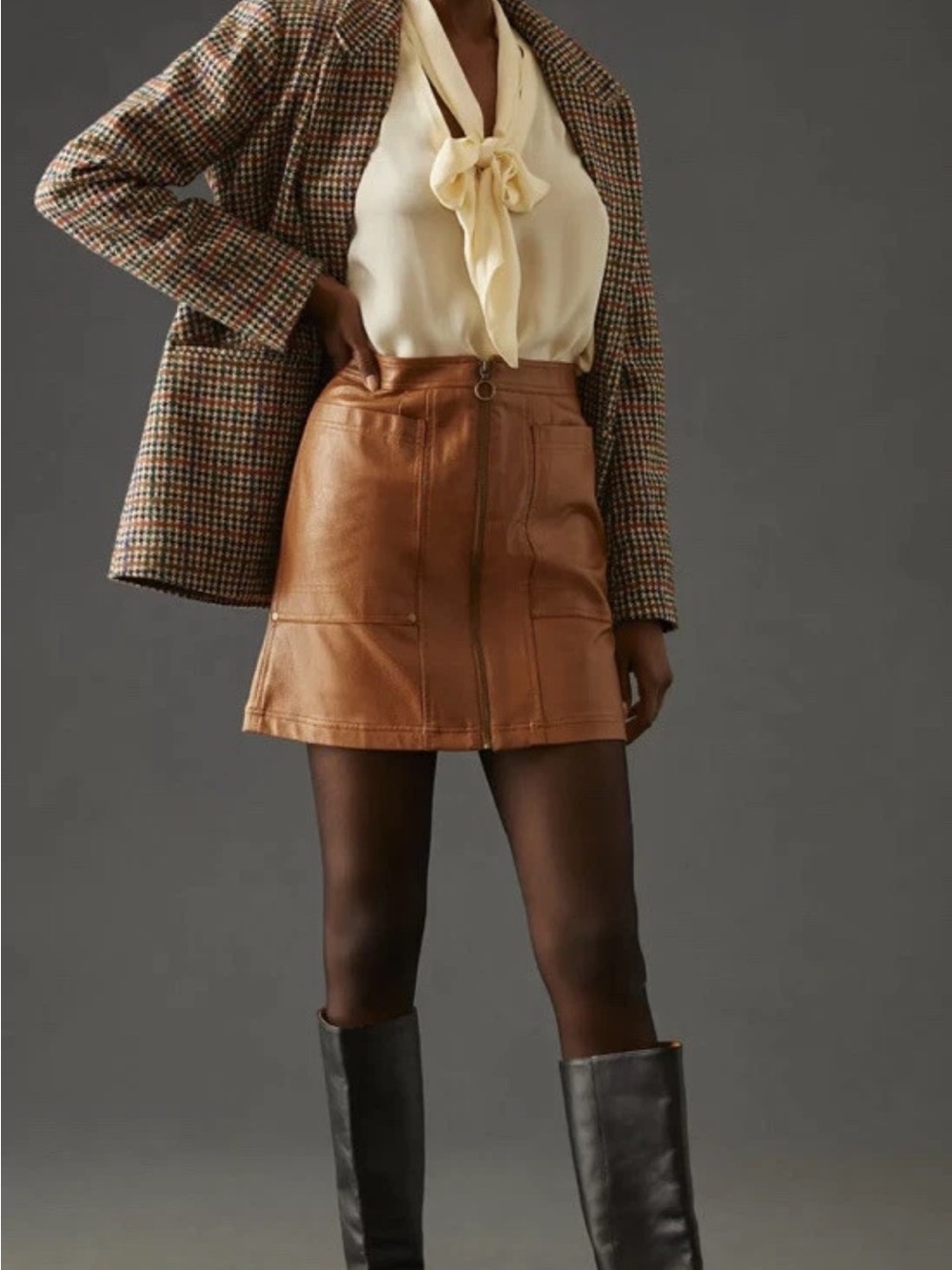 Anthropologie Pilcro Faux Leather Zip Front Mini Skirt Size 2 Tan